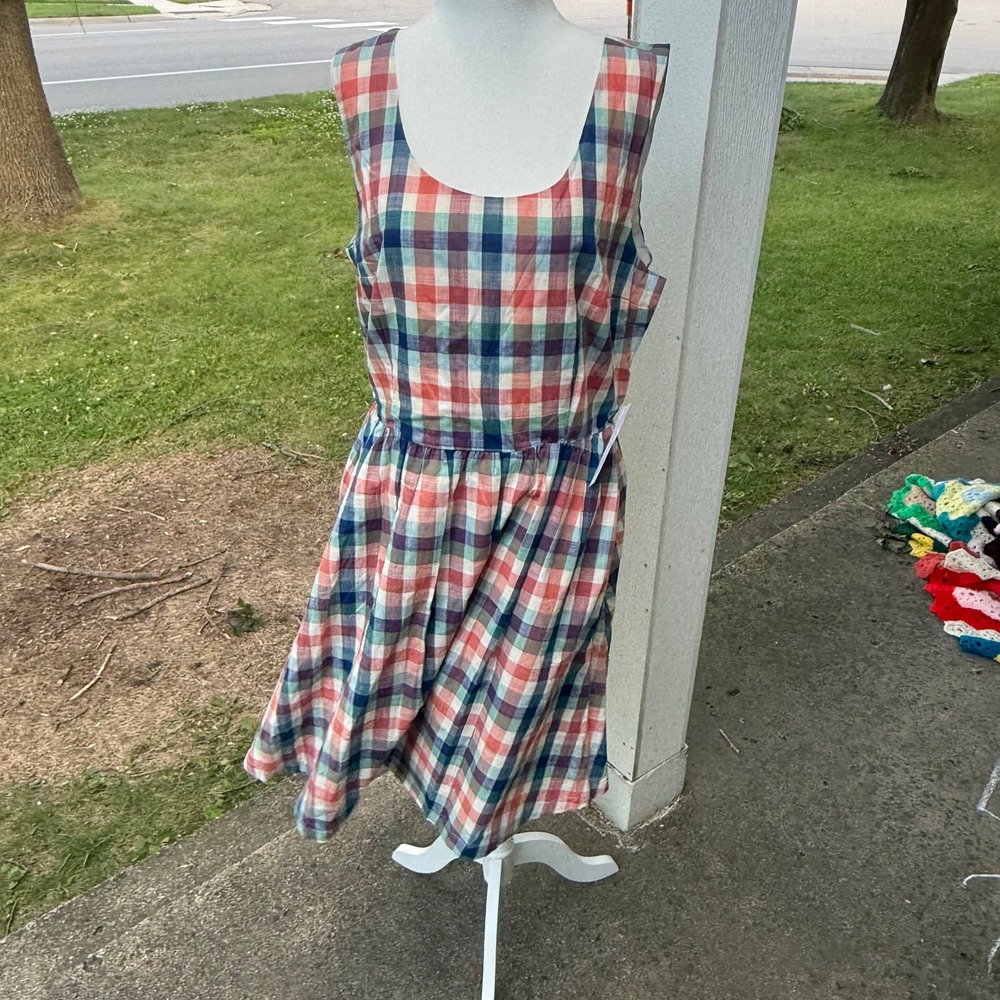 NWT ModCloth Rainbow Plaid Sleeveless Fit and Flare Dress Multi Color Size 14